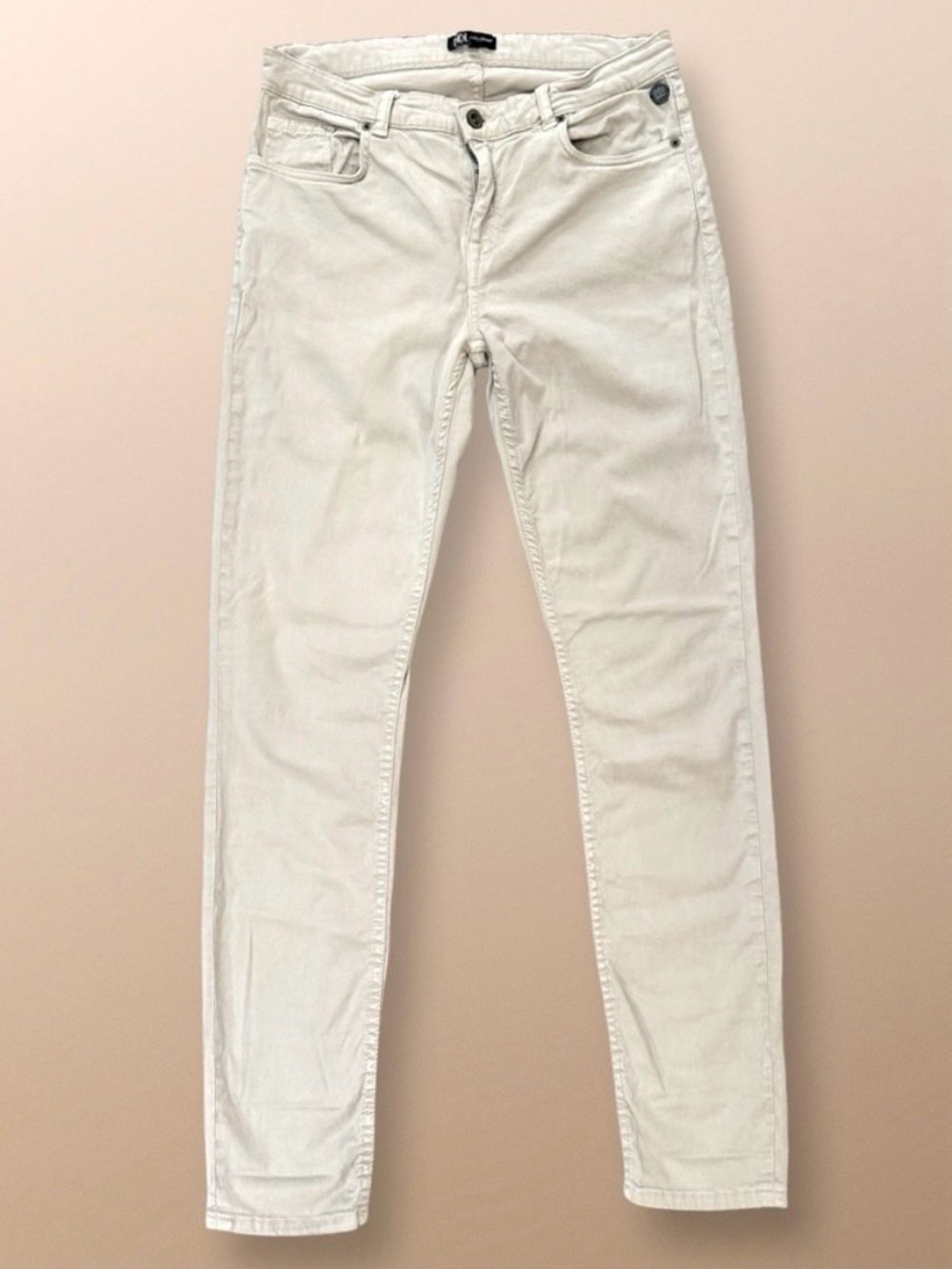 Light Beige Khaki Straight Leg Jeans High Rise Non Stretch Size 38 GUC